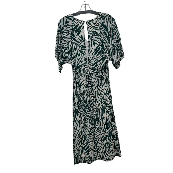 Ba&sh Belted Midi Dress Size Small Tiger Print Green Cream Back Cutout Belted - Picture 2 of 8